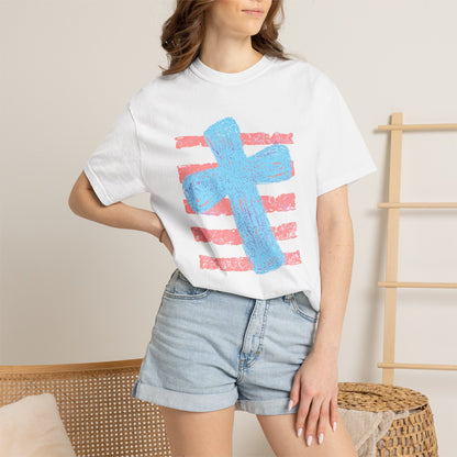 Cross & Stripes T-Shirt — Retro Coastal Church Graphic Tee
