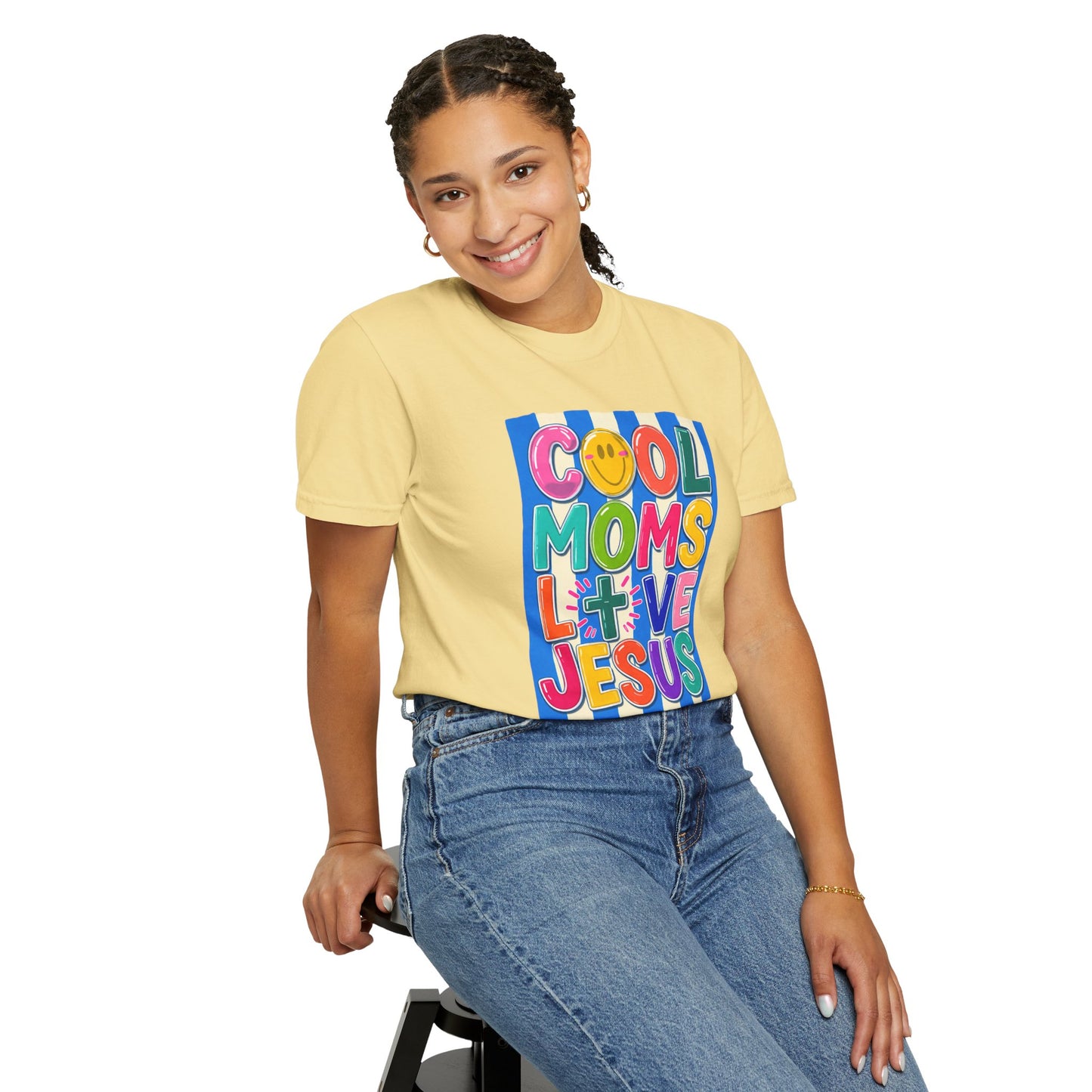 Cool Moms Love Jesus T-Shirt — Colorful Retro Christian Graphic Tee