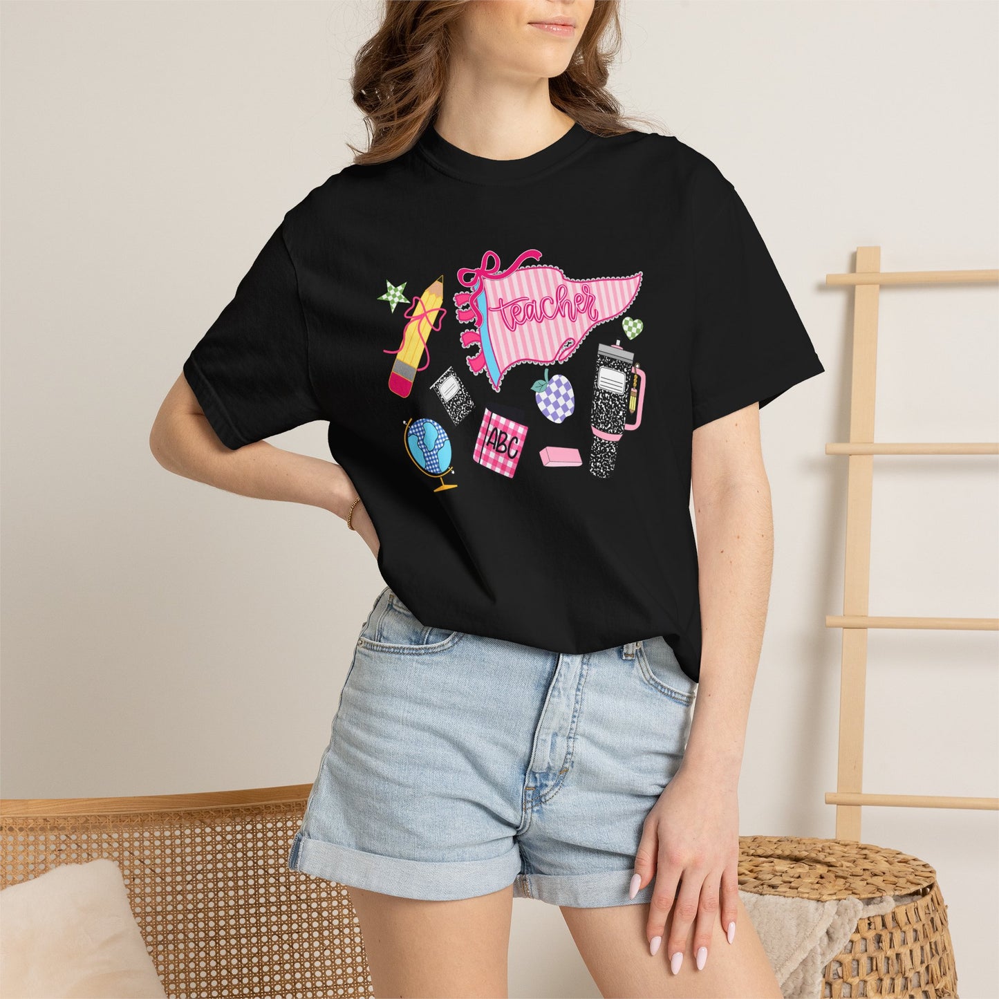 Teacher Essentials T-Shirt — Fun School Supplies Graphic