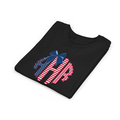 Youth Tee - American Flag Monogram with Bow (Patriotic 4th of July)