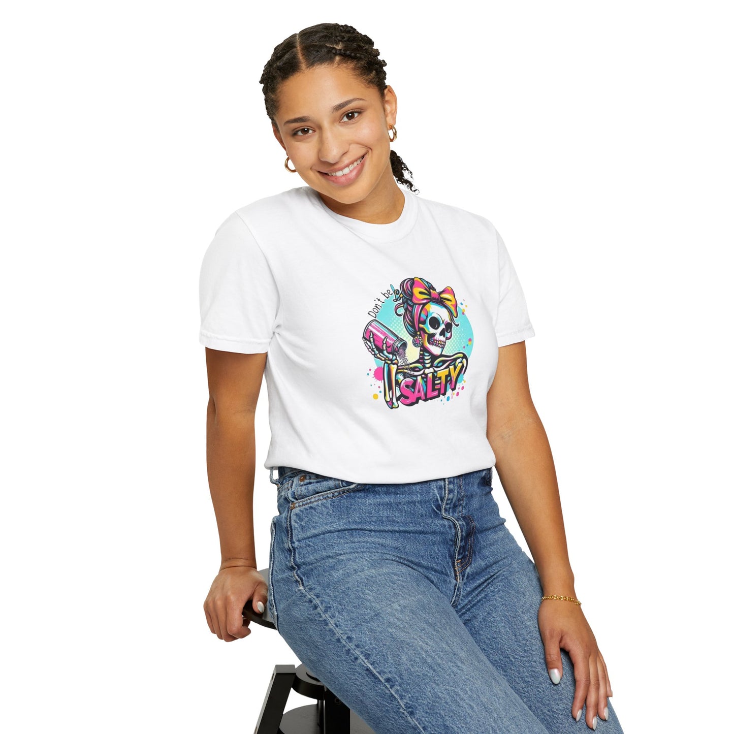 Salty Skull Graphic T-Shirt — Retro Neon Kawaii Skull Tee