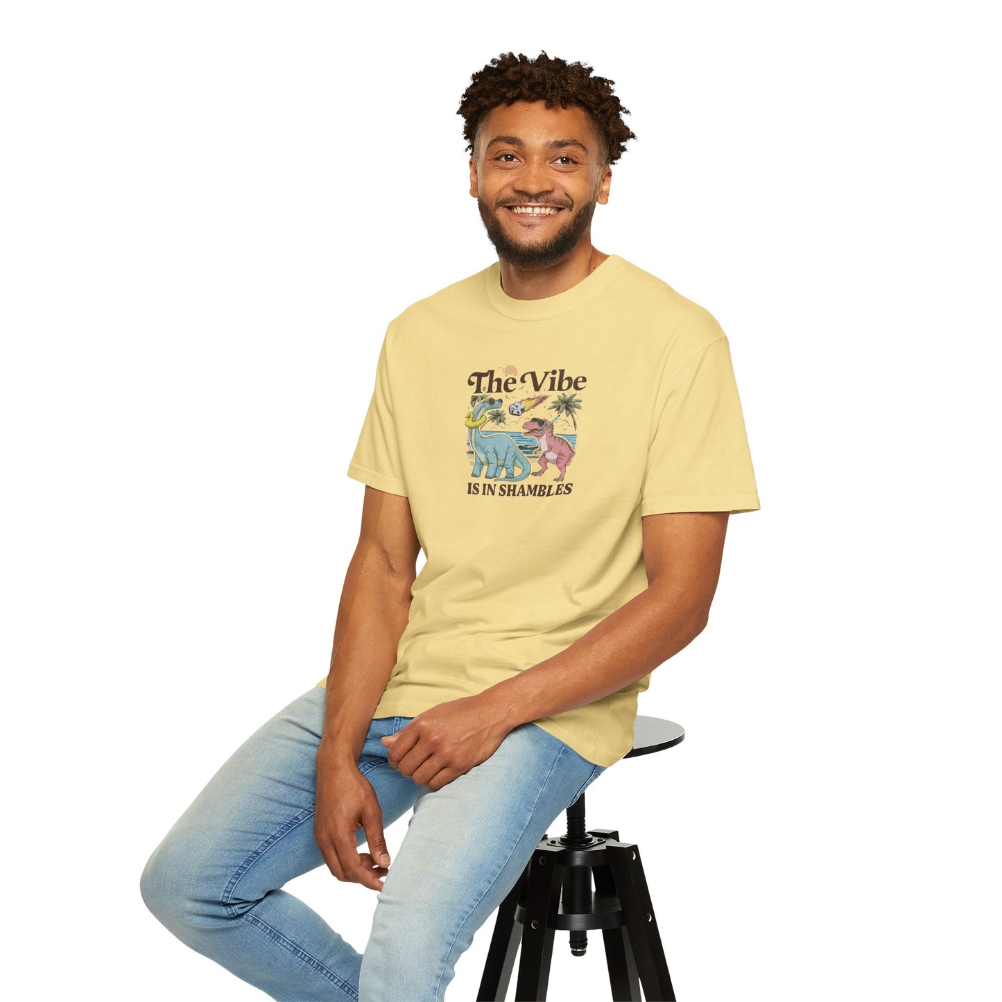 Retro Dinosaur Tee — "The Vibe Is In Shambles" Graphic T-Shirt
