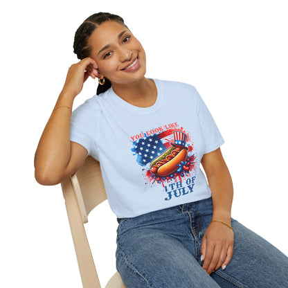 4th of July Hot Dog T-Shirt - American Flag BBQ Patriotic Tee