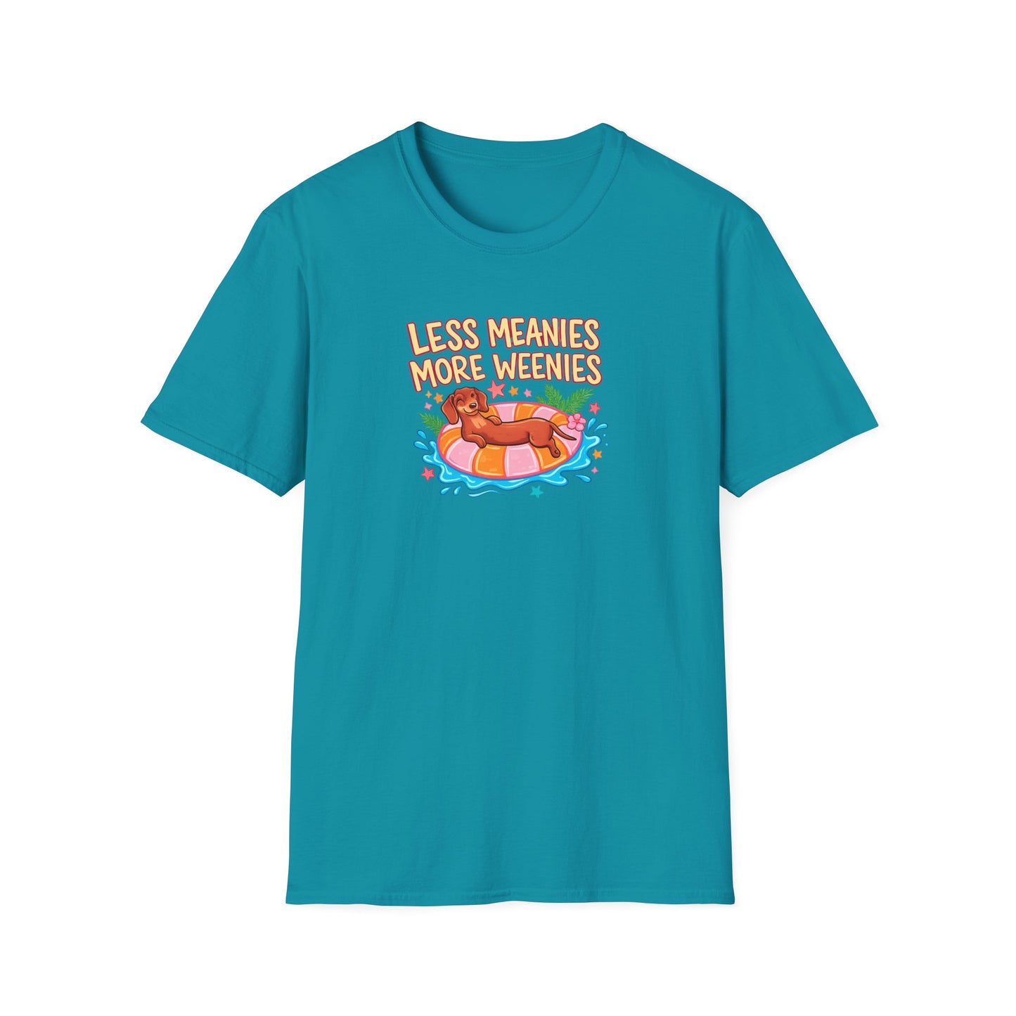 Less Meanies More Weenies T‑Shirt — Funny Hot Dog Pool Graphic Tee
