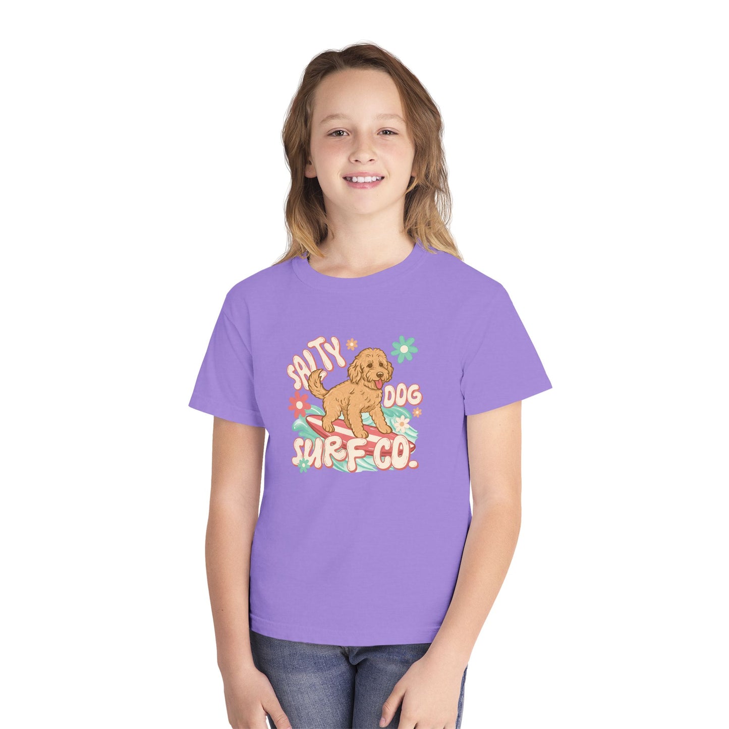 Youth Surf Dog Tee — Cute Retro Beach Puppy Graphic Tee
