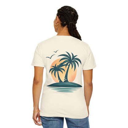 Palm Island Sunset T-Shirt — Tropical Beach Graphic Tee