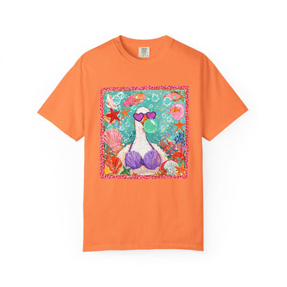 Sea Duck Mermaid T-Shirt — Whimsical Beach Graphic Tee with Sunglasses & Shell Bra