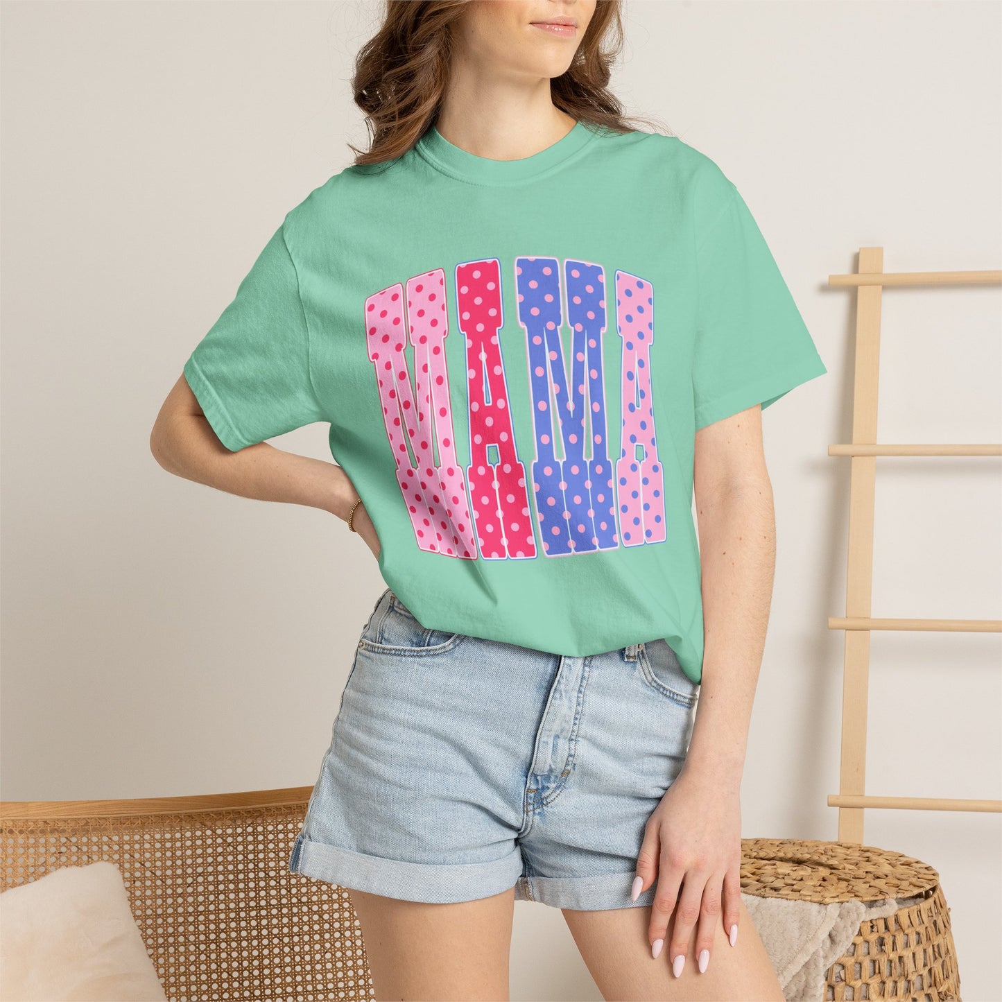 Mama Polka Dot Graphic T-Shirt — Pink & Purple Retro Mother's Day Tee