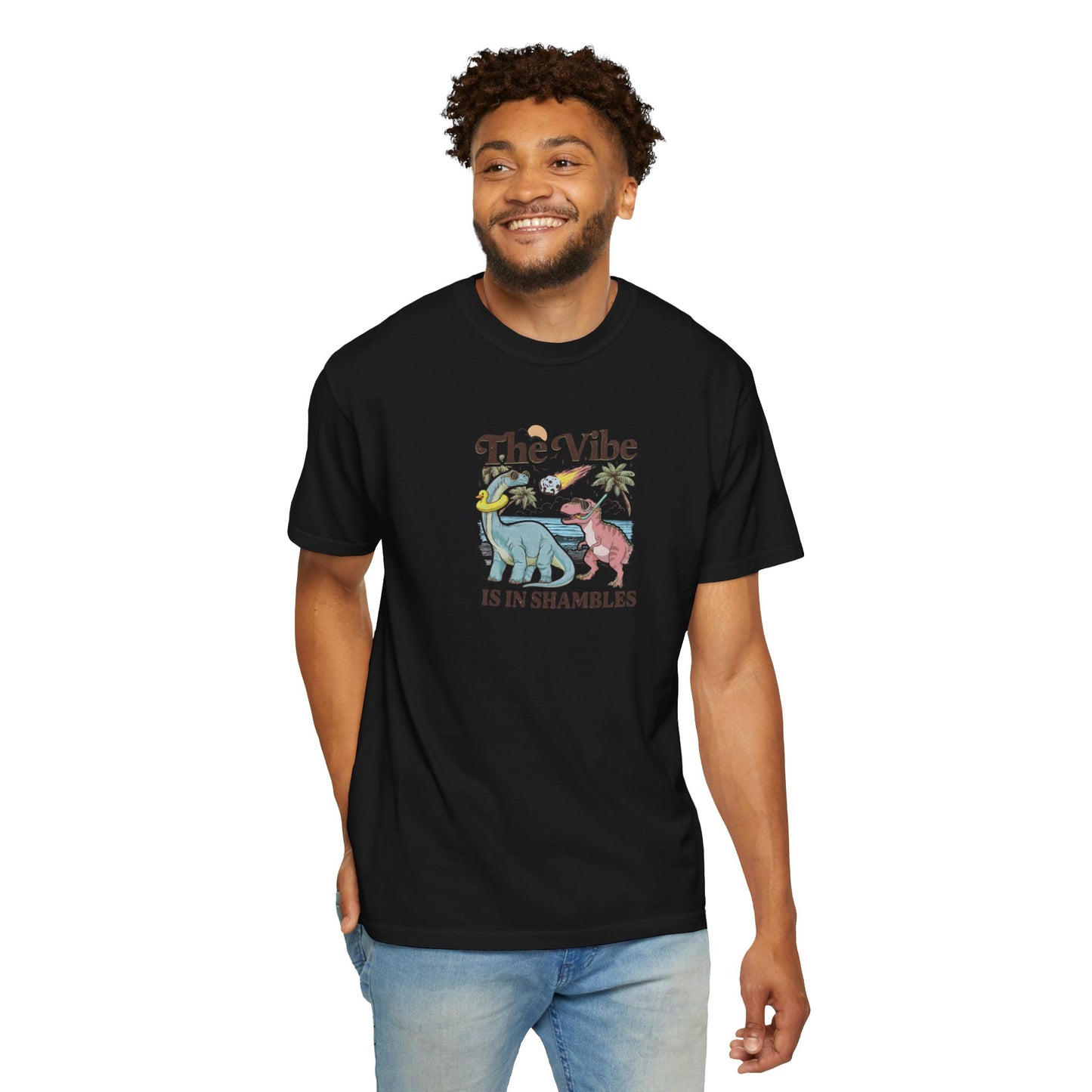 Retro Dinosaur Tee — "The Vibe Is In Shambles" Graphic T-Shirt