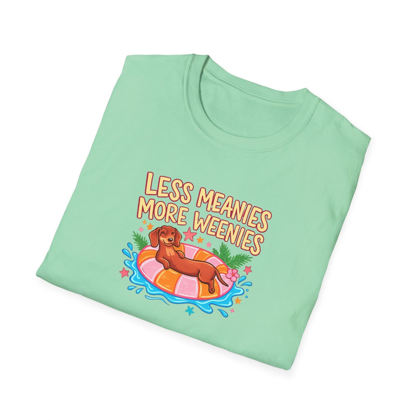 Less Meanies More Weenies T‑Shirt — Funny Hot Dog Pool Graphic Tee