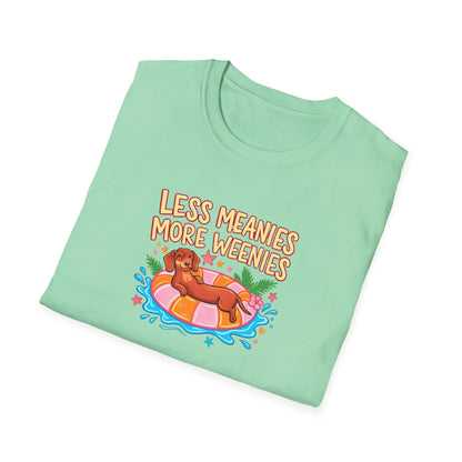 Less Meanies More Weenies T‑Shirt — Funny Hot Dog Pool Graphic Tee