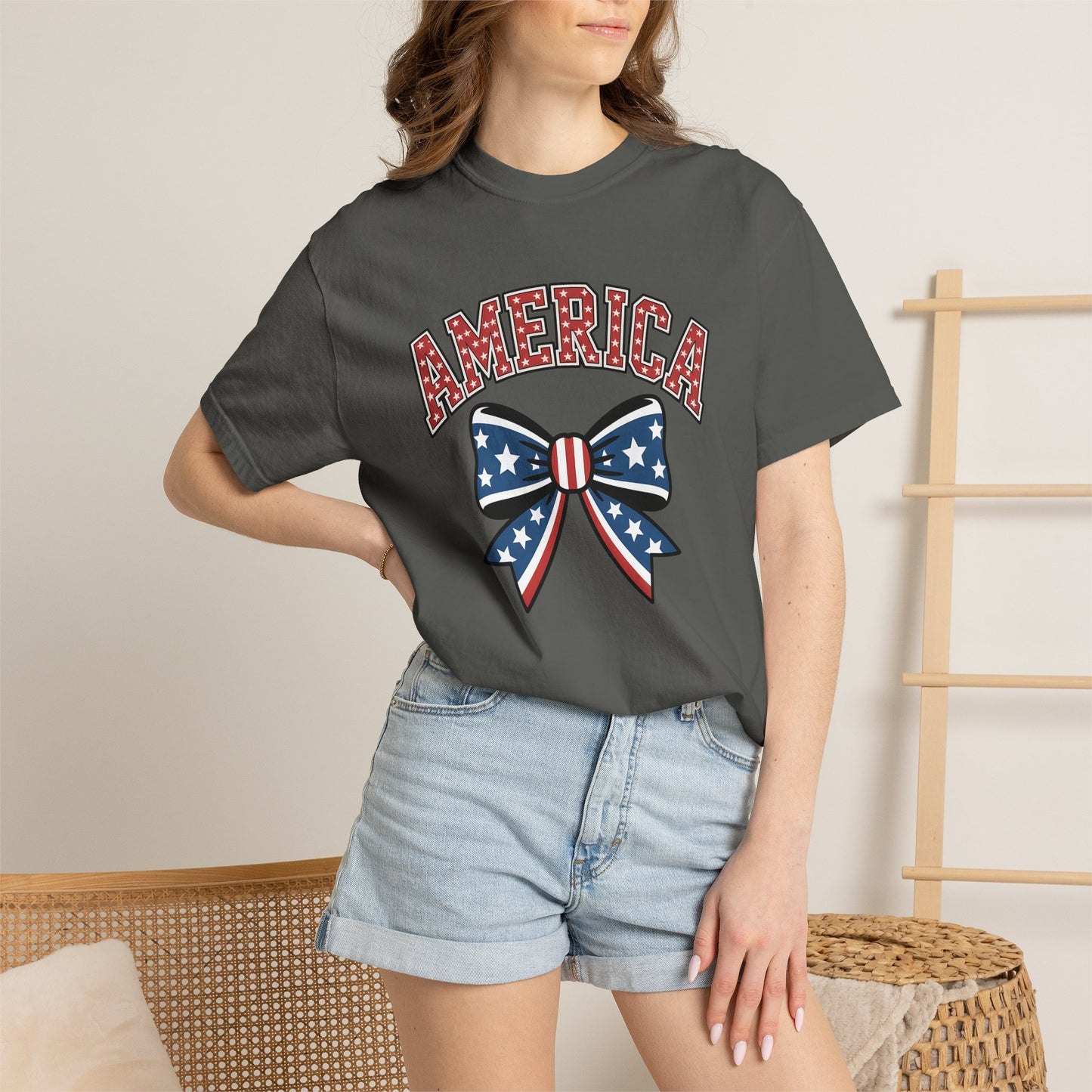 America Patriotic Bow T-Shirt — Stars & Stripes Fourth of July Tee