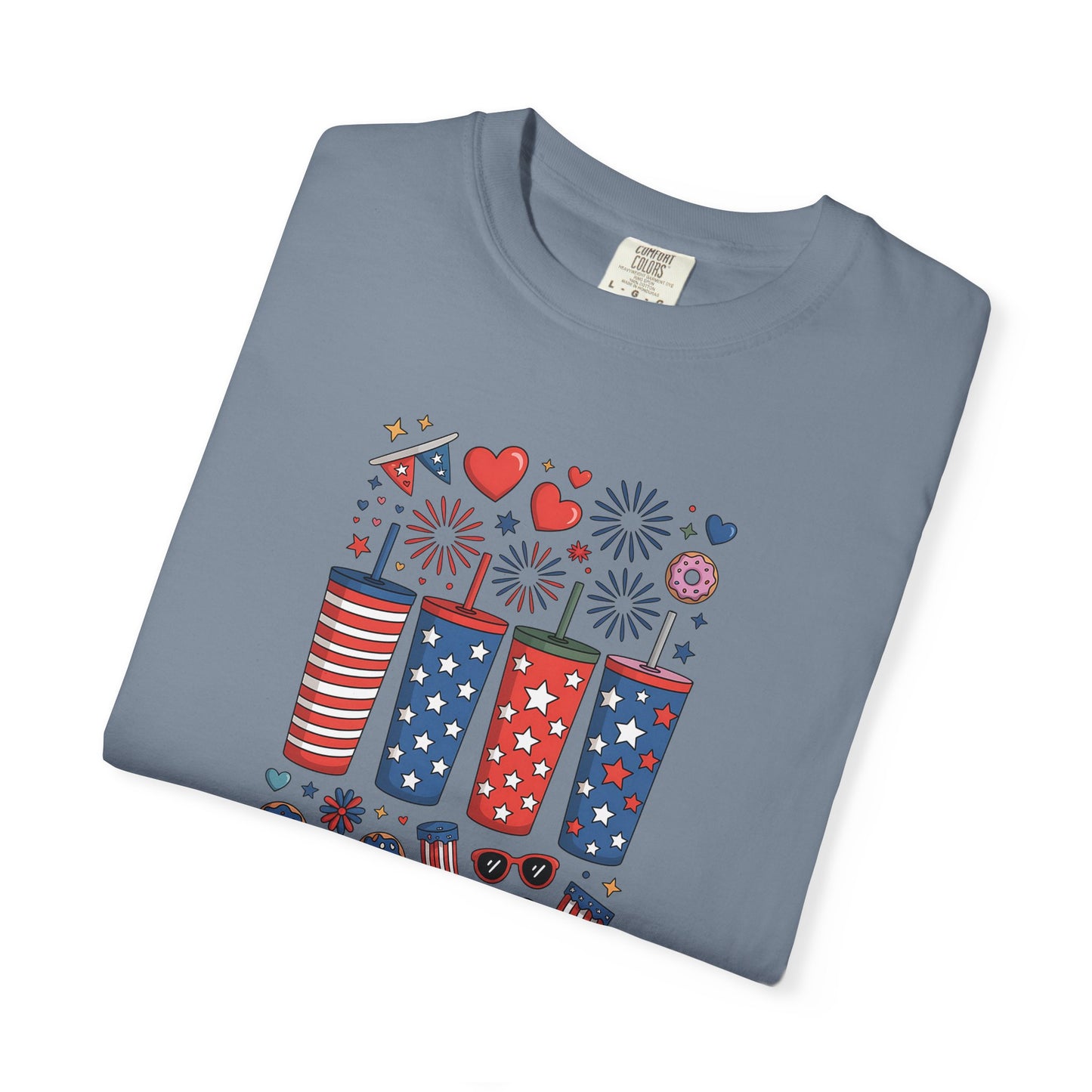 Patriotic Fireworks Cups T-Shirt — USA 4th of July Graphic Tee