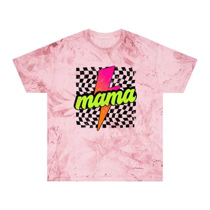Mama Lightning Bolt T-Shirt — Retro Neon Checkered Graphic Tee