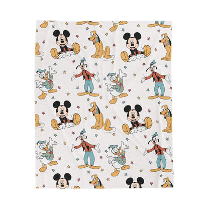 Vintage Mickey & Friends Velveteen Plush Blanket — Soft Cartoon Character Throw for Kids & Disney Fans