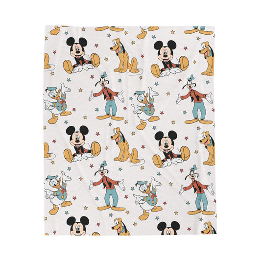 Vintage Mickey & Friends Velveteen Plush Blanket — Soft Cartoon Character Throw for Kids & Disney Fans