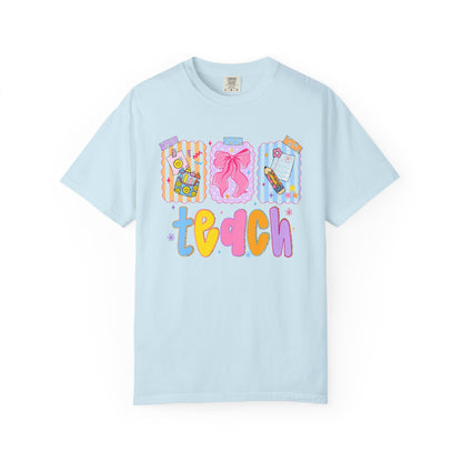 Teacher Gift T‑Shirt — Colorful 'Teach' Classroom Apple & Supplies Design