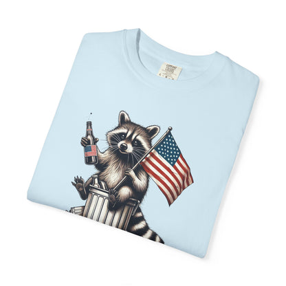 Patriotic Raccoon T-Shirt — "Red White & Feral" American Flag Graphic