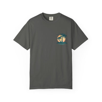 Palm Island Sunset T-Shirt — Tropical Beach Graphic Tee