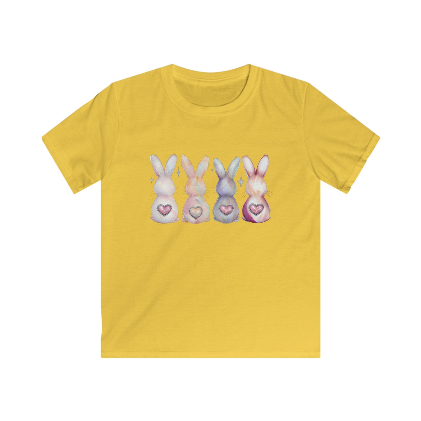 Kids Tee — Pastel Bunny Row with Heart Tails (Easter Spring Shirt)