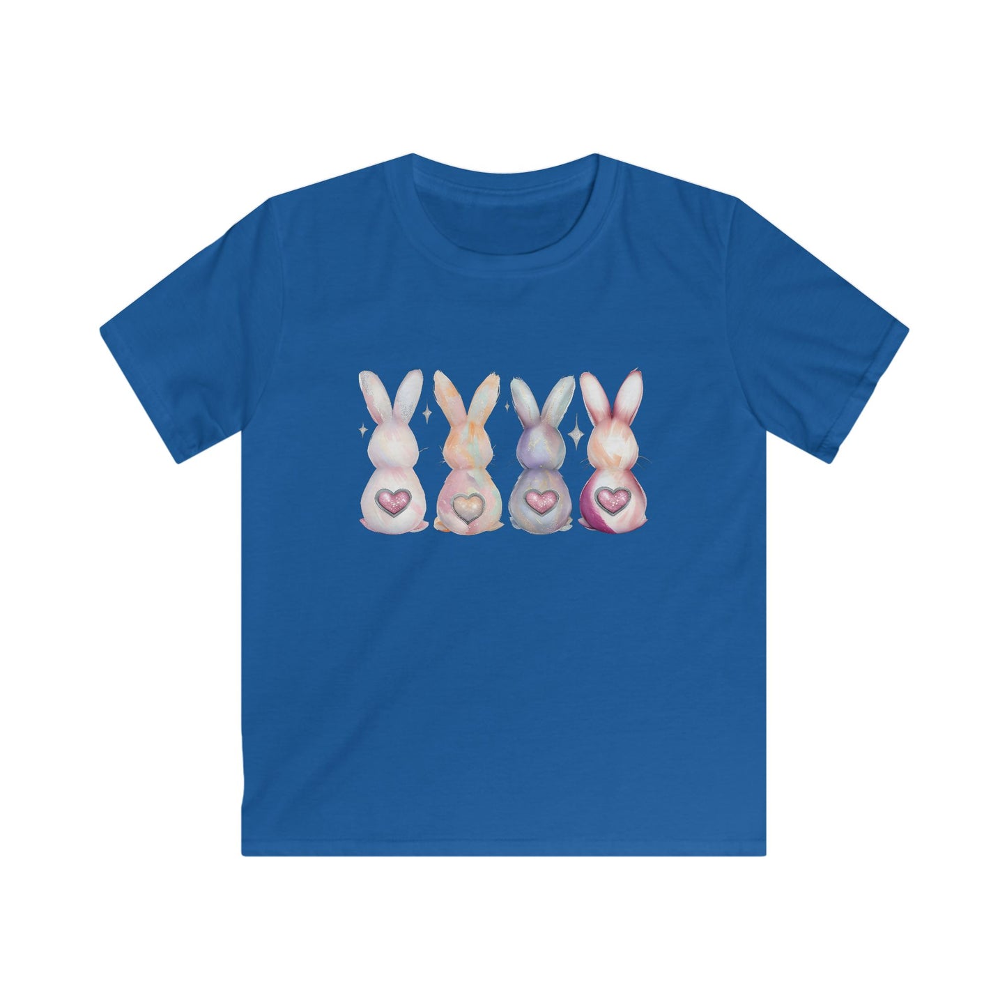 Kids Tee — Pastel Bunny Row with Heart Tails (Easter Spring Shirt)