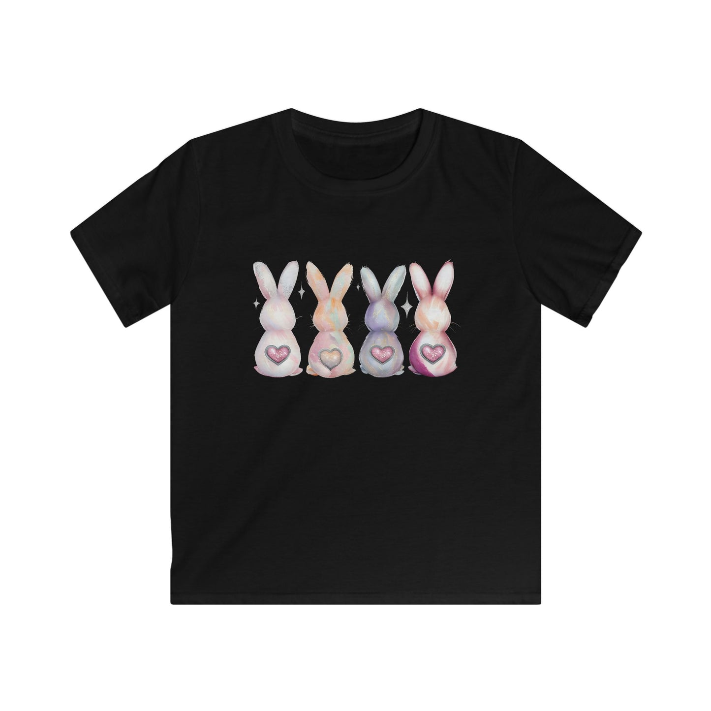 Kids Tee — Pastel Bunny Row with Heart Tails (Easter Spring Shirt)