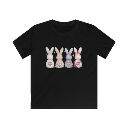 Kids Tee — Pastel Bunny Row with Heart Tails (Easter Spring Shirt)