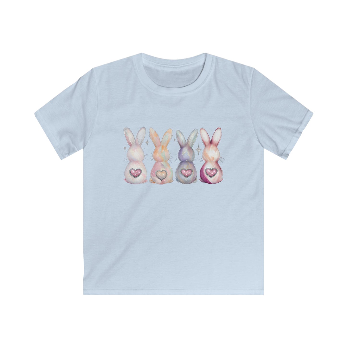 Kids Tee — Pastel Bunny Row with Heart Tails (Easter Spring Shirt)