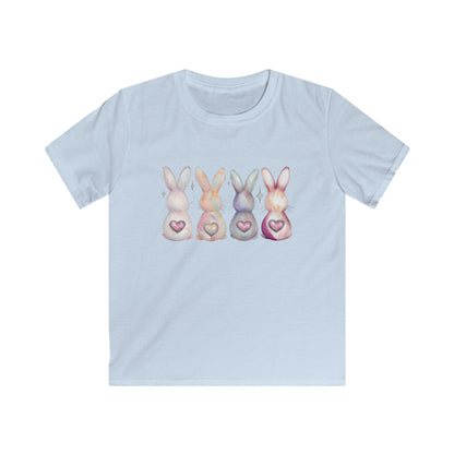 Kids Tee — Pastel Bunny Row with Heart Tails (Easter Spring Shirt)