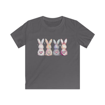 Kids Tee — Pastel Bunny Row with Heart Tails (Easter Spring Shirt)