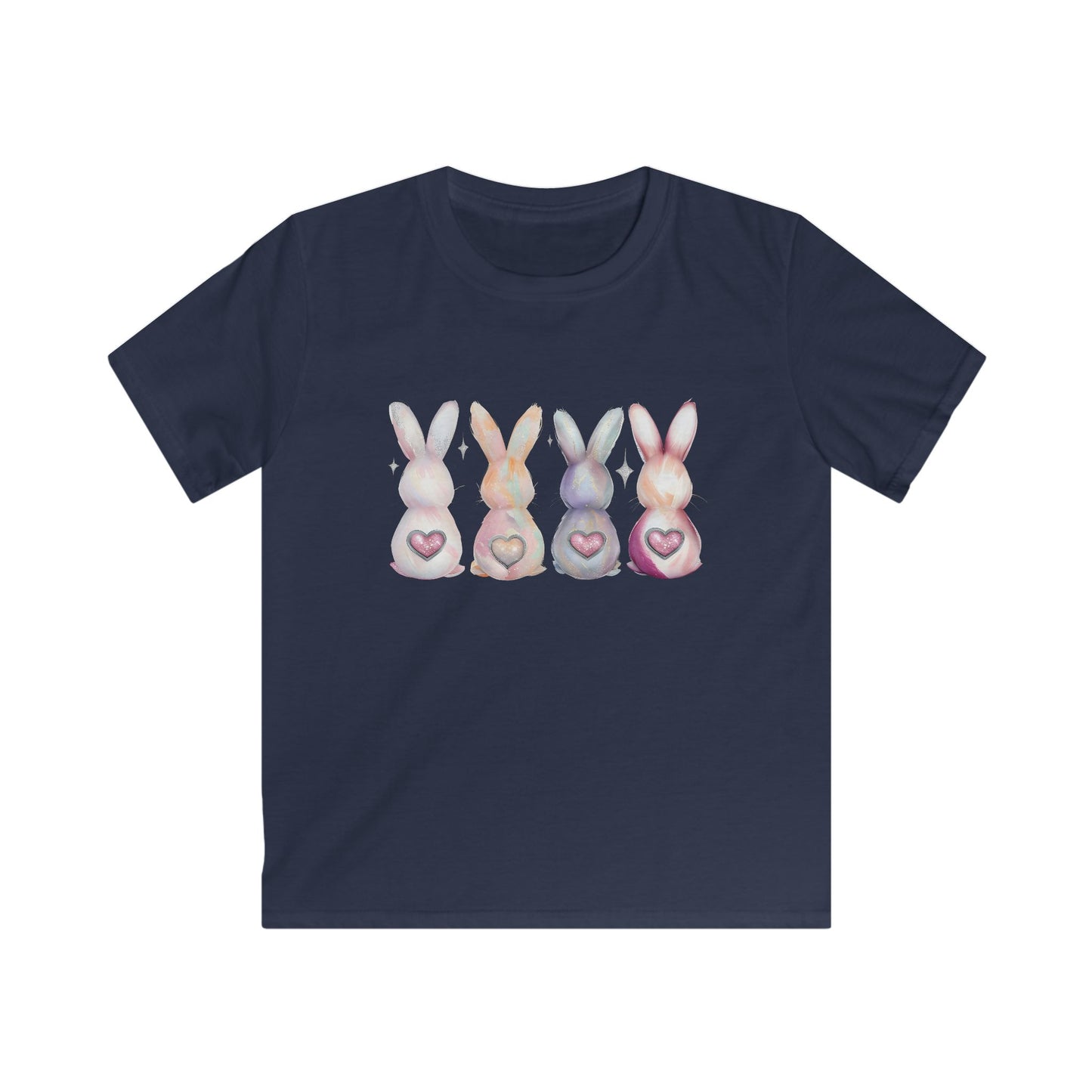 Kids Tee — Pastel Bunny Row with Heart Tails (Easter Spring Shirt)