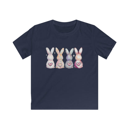 Kids Tee — Pastel Bunny Row with Heart Tails (Easter Spring Shirt)
