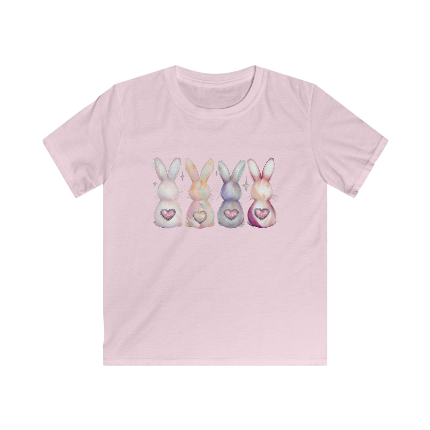 Kids Tee — Pastel Bunny Row with Heart Tails (Easter Spring Shirt)