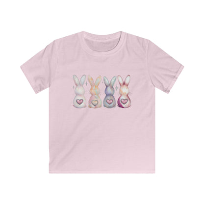 Kids Tee — Pastel Bunny Row with Heart Tails (Easter Spring Shirt)
