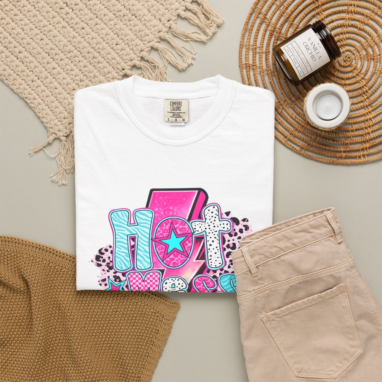 Retro Hot Mess Mama T-Shirt — Pink Lightning Graphic Tee
