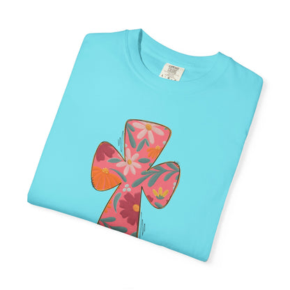 Floral Cross T-Shirt — Tropical Flower Graphic Tee