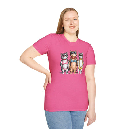 Funny Cats in Bathing Suits T-Shirt — Retro Trio Cat Beach Tee