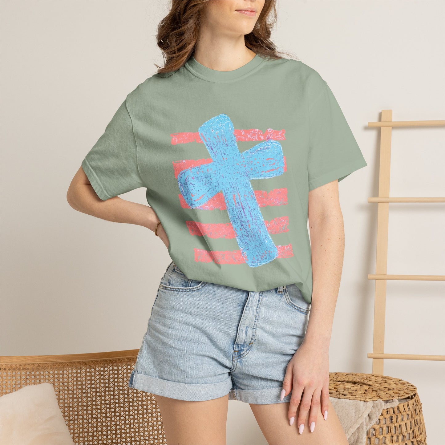 Cross & Stripes T-Shirt — Retro Coastal Church Graphic Tee
