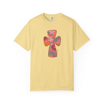 Floral Cross T-Shirt — Tropical Flower Graphic Tee