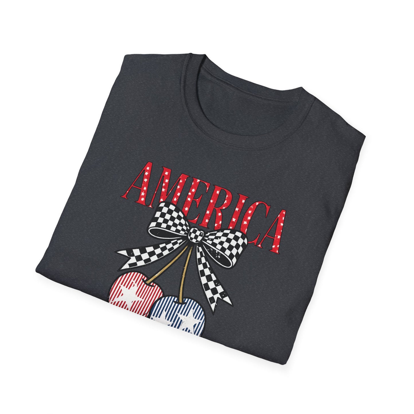America Cherry Graphic T-Shirt – Patriotic Stars & Stripes Fourth of July Tee