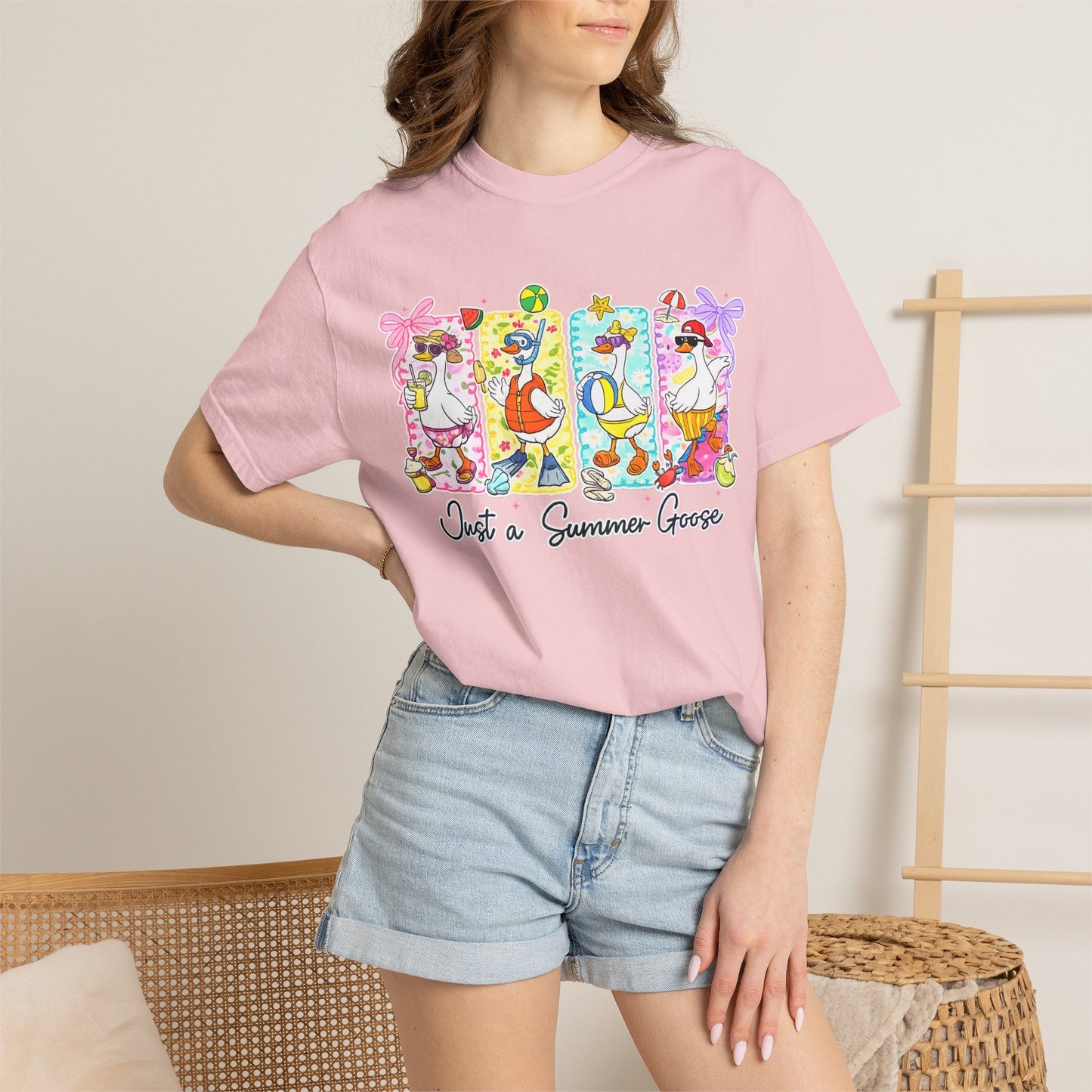 Summer Goose T‑Shirt — "Just a Summer Goose" Cute Beach Cartoon Tee