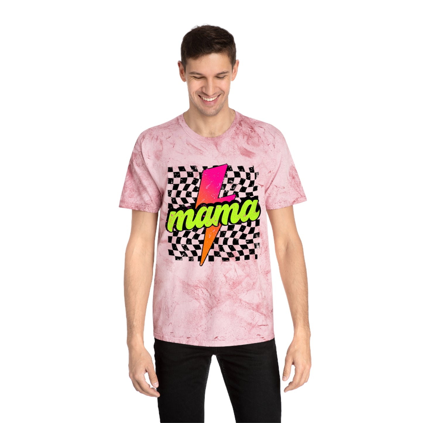 Mama Lightning Bolt T-Shirt — Retro Neon Checkered Graphic Tee