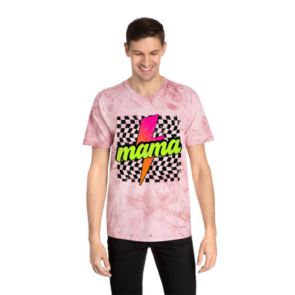 Mama Lightning Bolt T-Shirt — Retro Neon Checkered Graphic Tee
