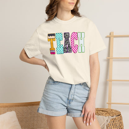 Teach Colorblock Graphic T-Shirt — Fun Teacher Appreciation Tee