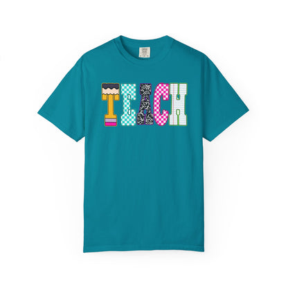 Teach Colorblock Graphic T-Shirt — Fun Teacher Appreciation Tee