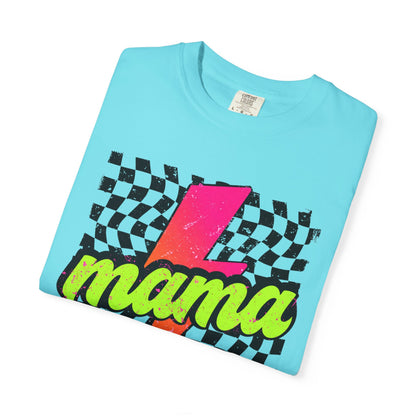 Mama Lightning Bolt T-Shirt — Retro Neon Checkered Graphic Tee for Moms