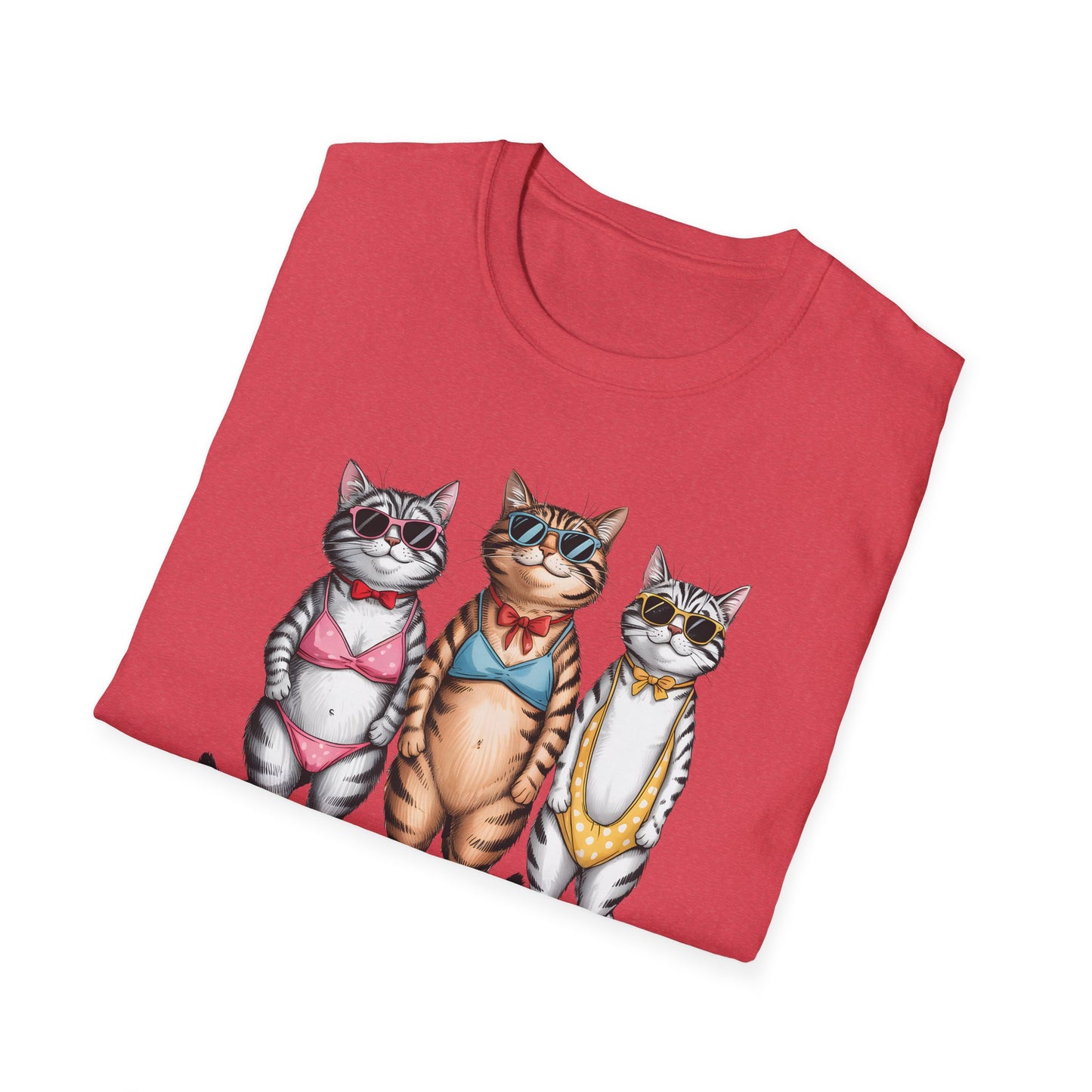 Funny Cats in Bathing Suits T-Shirt — Retro Trio Cat Beach Tee