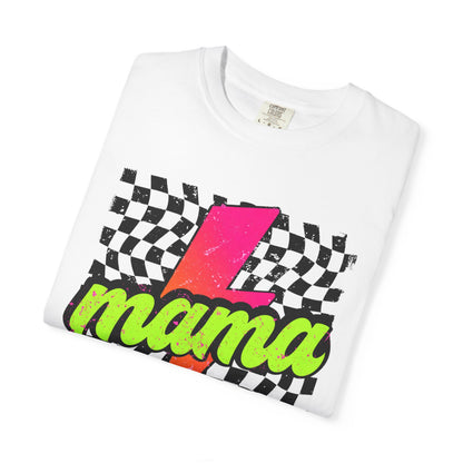 Mama Lightning Bolt T-Shirt — Retro Neon Checkered Graphic Tee for Moms