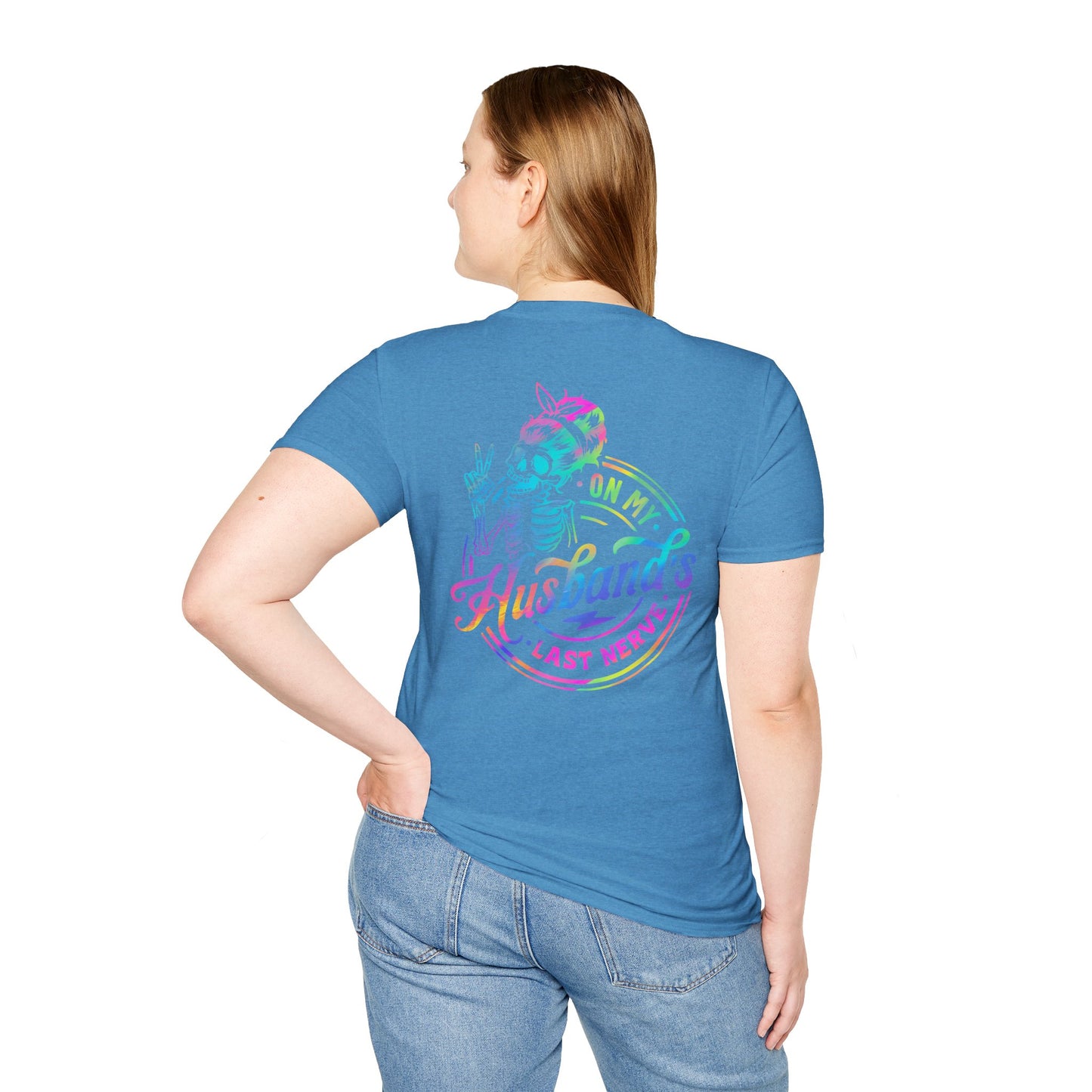 T-Shirt — 'On My Husband's Last Nerve' Rainbow Skeleton Graphic Tee