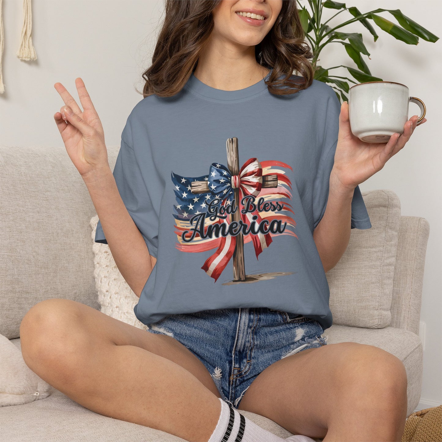 God Bless America Flag & Cross T-Shirt